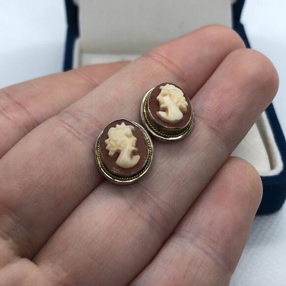 ⭐️ 💛 925 & 14k Antique Cameo Earrings - Picture 1 of 6